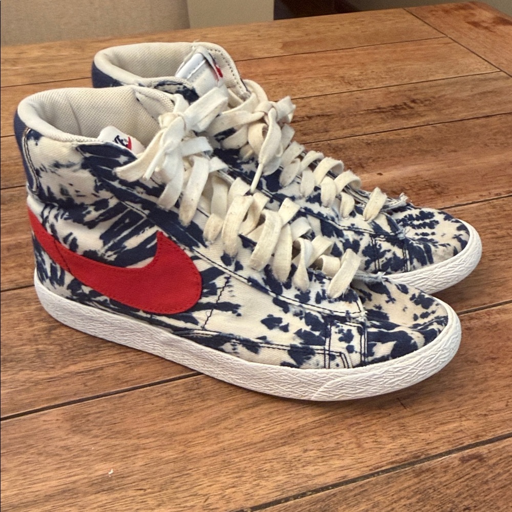 Nike High-Top Tie-Dye Sneakers with Red Swoosh